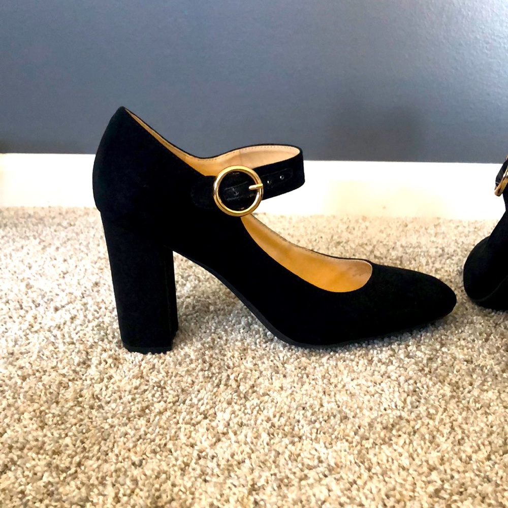 Size 9 black suede Mary Jane heels
